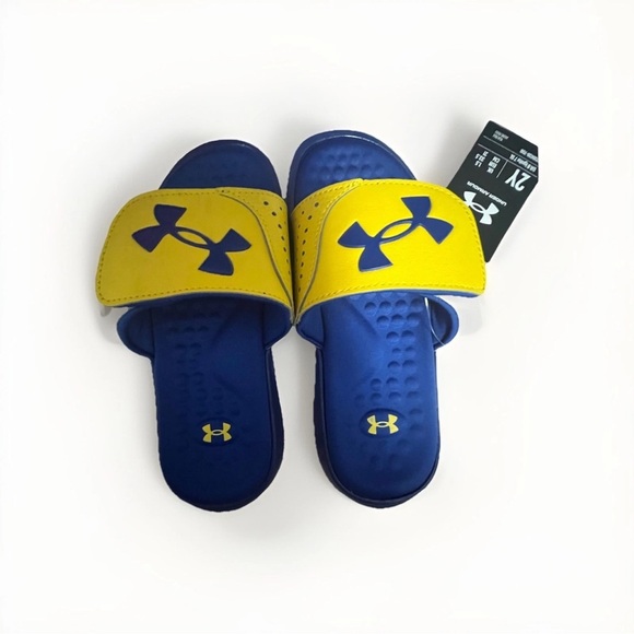 New! Under Armour Boys Ignite VI Slides – Blue/Yellow – Size 2Y – NWT - Picture 2 of 6